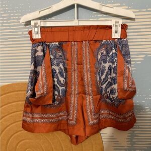 H&M High Waist Orange and Blue Paisley Shorts